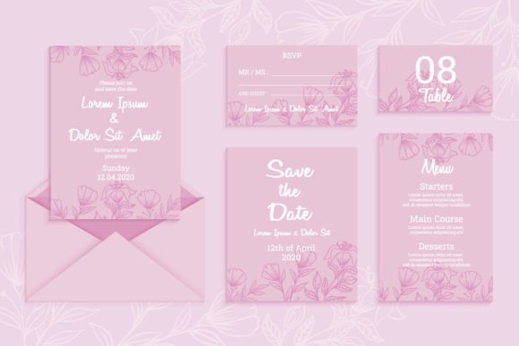 Set of Vintage Floral Wedding Invitation: A Designer's Delight