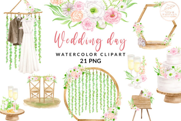 Watercolor Wedding Clipart for DIY Invitations & Stationery