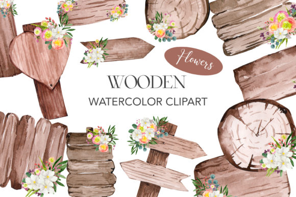 Watercolor Wooden Wedding Clipart PNG: A Natural Touch for Design